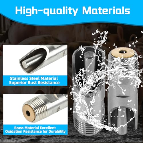 4 Pack Pig Waterer Nipple Kit, Hog Water Nipples for Barrels | Automatic Pig Nipple Water Drinker, 304 Stainless Steel, 28 mm Hole Opener, PTFE Tape, Pigs and Goats - color: Coppery-4 Pcs