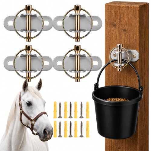 4 PCS Horse Water Bucket Hooks with Locking Pin, Feed Bucket Holder | Heavy Duty Wall Mounted Stable Bucket Hangers for Horse Stall, Barn, Livestock Feeding Supplies