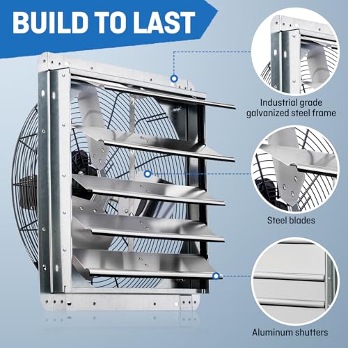 iLIVING 18" Wall Mounted Shutter Exhaust Fan, Automatic Shutter, with Thermostat and Variable Speed controller, 0.85A, 1736 CFM, 2600 SQF Coverage Area Silver (ILG8SF18V-ST) - size: 18"
