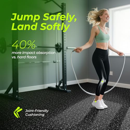 0.56'' Thick 48 Sq Ft Rubber Top High Density EVA Foam Exercise Gym Mats Non-Slip 12 Pcs - Interlocking Puzzle Floor Tiles for Home Gym Heavy Workout Equipment Flooring - 24 x 24in Tile