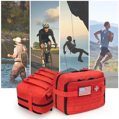 Jueachy Tactical Molle Pouch Large Admin Bag Utility Tool Pouches Molle Attachment EDC Pouches Expandable Molle Accessories Organizer Medical Pocket U.S.A Patch Included - color: Red