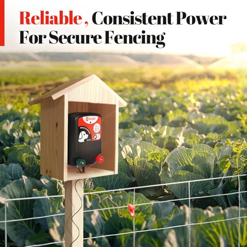 Electric Fence, 2-Mile/ 8 Acres Electric Fence Charger for Preventing to Prevent Bears, Raccoons, Skunks Intruding, Electric Fence Energizer Output Voltage 5000 v 0.12 Joule