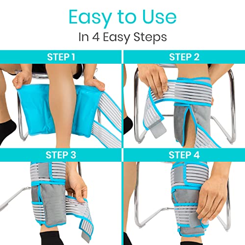 Vive Calf & Shin Ice Pack Wrap (Pair) - Extra Strength Hot & Cold Therapy | For Shin Splints & Leg Pain - Adjustable Compression Straps to Stay in Place - Flexible When Frozen with 30+ Minutes of Cold - size: 2 Pack
