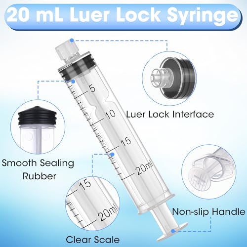 20 Pack 20ml/cc Luer Lock Syringe with Caps, Plastic Syringe without Needle for Liquid, Sterile Individually Wrapped - style: 20mL