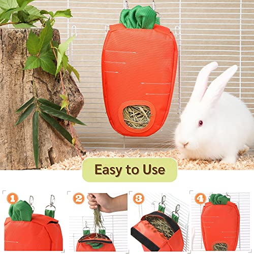 JanYoo Hay Feeder for Guinea Pigs Rabbit Food Dispensers Bag Rack Storage Manage Hanging Feeding Large Capacity 0.26lb - color: B-Carrot