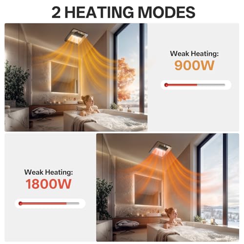 Hawkrown 4-in-1 Bathroom Exhaust Fan with Light and Heater, Mirror Black Exhaust Fan, 3CCT Lighting, Strong and Weak Heating, Quiet & Powerful for Ventilation, Remote Control - color: Mirror Black