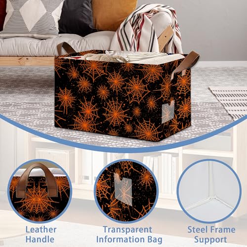 Halloween Storage Basket,Spider Web Collapsible Storage Bin Cubes for Living Room Bedroom Blankets Home Storage 17x11.5x10Inch - color: Halloween Spider Web