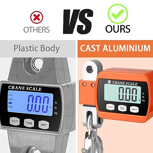 ROMECH 1100lb Digital Hanging Scale, Aluminum Crane Scale with Hooks | 500KG Heavy Capacity, High Accuracy Weighing, kg/lb/N Unit Conversion, Suitable for Fishing, Farm, Hunting - color: Orange, size: 1100lbs