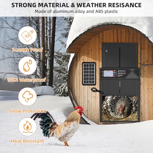 Automatic Chicken Coop Door, 4 Modes LCD Display Chicken Coop Door Solar Powered with Timer & Light Sensor, Aluminum Alloy Automatic Chicken Door with Anti-Pinch, IPX4 Waterproof - color: Black