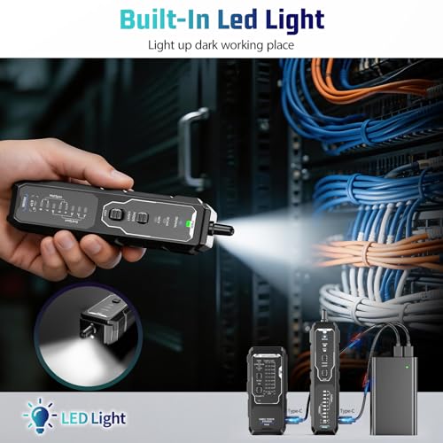 Network Cable Tester, RJ45 RJ11 Wire Tracer & Ethernet Tester, CAT5 CAT6 CAT6a CAT7 UTP STP, PoE NCV Crimp Test, 9-Wire Shield, Polarity, Line Finder for LAN Cable Maintenance