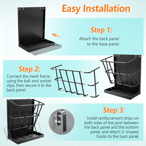 2 in 1 Wall Mount Hay and Grain Feeder, 25 Gallons Livestock Feeder | Galvanized Steel Wall Hay Rack, Hanging Hay Feeder with Mounting Kit for Goats Sheep Horse, Slow Feeder for Goats with Trough - color: Black