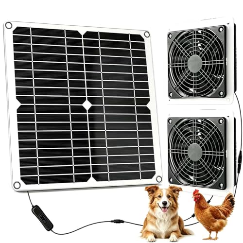 25w Solar Fan for Chicken Coop,16.4FT Cable IP54 Waterproof | Solar Exhaust Fan,Solar Panel Fans Kit for Outside Greenhouse,Shed,Pet House,Outside No Battery On/Off Switch Cable - size: 25W