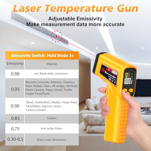 FKM Rechargeable Infrared Thermometer Gun,13-Point Laser-High Precision | -58°F~1472°F Non-Contact Laser Thermometer Gun,Digital IR Temperature Gun for Cooking,Griddle,Oven,HVAC,Automotive,Industrial - color: Amber