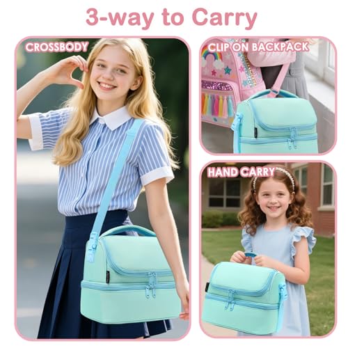 FlowFly Double Decker Cooler Insulated Lunch Bag Large Tote for Boys, Girls, Men, Women, With Adjustable Strap,Light Blue - color: Light#Blue