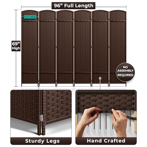 Sorbus Foldable Room Divider, Mesh Privacy Screen (6 Panel, Chocolate) | Folding screens, dividers for rooms, double-hinged panels; freestanding partition for bedrooms, offices and shared areas - color: Chocolate, size: 6 Panel