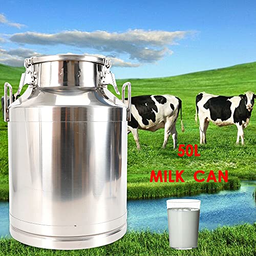 50L 13.2 Gallon Milk Can Stainless Steel Milk Bucket Wine Pail Bucket Versatile Milk Can Wine Bucket Liquid Storage Milk Transport Can Tote Jug with Sealed Lid Heavy Duty and Carry Handle - size: 50L 13.2 Gallon