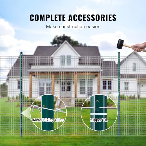 VEVOR 4 Feet U-Channel Metal Fence Post, 10 Pack with 20 Zip Ties & 20 Clips, Sturdy Steel Stakes for Garden Yard, Lawn, Farms and Outdoor Wire Fencing, Green - size: 4 Feet 10 Pack