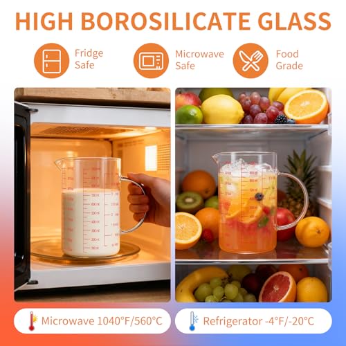 Luvan 34OZ/1000ML Glass Measuring Cup, 4 Cup Glass Measuring Cups With 3 Scales (Ml/Oz/Cup), High Borosilicate Measuring Cup With Handle and V-Shaped Spout, Dishwasher/Freezer/Microwave Safe - color: 34Oz/4Cups/1L