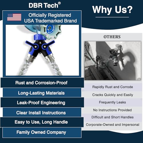 DBR Tech® Hose Splitter 2 Way, Heavy Duty Metal Connector, Two Way Garden Hose Splitter, High Flow Spigot Faucet Bib Adapter, Solid Double Y Shut Off Valve for Outdoor Gardening Hoses, Blue - color: Blue