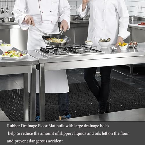 uyoyous Rubber Flooring Mat with Drainage Holes 82.67"x35.43" Resistant Anti-Fatigue Commercial Kitchen Mats with Non-Slip Backing Heavy Duty Rubber Drainage Mat for Industrial Kitchen