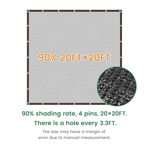 Shade Cloth, 20FT X 20FT 90% Black Outdoor Woven Sun Shade with Grommets, Durable Breathable Netting Shading Antifreezing for Patio, Garden, DIY Home, Plants Cover, Greenhouse, Dog Kennel