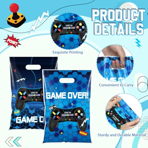 Resurhang 50 Pcs Video Games Party Favor Bags Bulk 6.5 x 9.8 Inch Plastic Gamer Goodie Treat Gift Bags Funny Candy Cookie Totes for Game on Birthday Party Decorations Supplies Wrap - style: Video Game