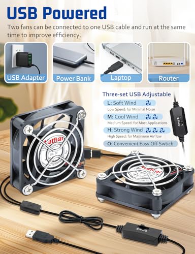 Wathai 2Pack 60mm USB Fan 5V Brushless Computer Cooling Fan with 3 Speed | 60x60x15mm USB Fans for Cooling PC Case, Raspberry Pi, Electronics Ventilation, Router Radiator, DIY Projects - size: 60x15mm(5V)