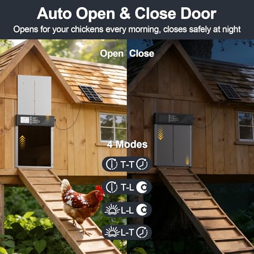 Large Automatic Chicken Coop Door Solar Powered with Timer & Light Sensor | 4000MAh Internal Battery, Automatic Coop Door with Remote & Anti-Pinch Function, Automatic Chicken Door Made of Al-Alloy - color: Grey