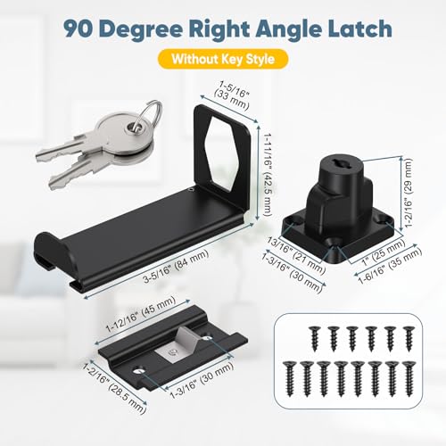 90 Degree Barn Door Locks with Key, Sliding Hasp Latch- Black | 3.3 Inch Thickened Heavy Duty Latch for Home Security, Inward Opening/Closet/Shed/Barn Door, Cabinet - color: Black, size: 3.3In with Key-1PC