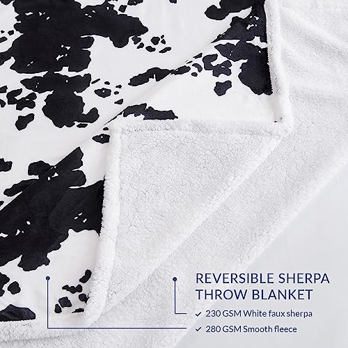 Indigo Hill by HiEnd Accents Elsa Cow Print 54x68 Sherpa Throw Blanket | Black Cowhide Pattern, Rustic Western Style, Animal Print Fleece Blanket for Camping, Outdoor, Couch, Sofa, or Bed - color: Elsa Cow Print Black