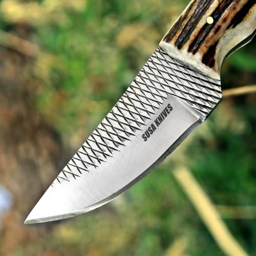 Custom Handmade 7'' fixed blade hoof rasp knife/Cow boy knife/Damascus steel Bull cutter knife, cowboy knives with pancake leather sheath (SUSA 122) - color: SUSA 122