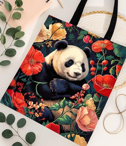 Vintage Botanical Animal Canvas Tote Bag for Women, Aesthetic Floral Animal Reusable Shoulder Bag for Shopping - color: 24