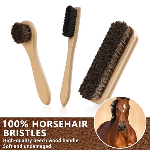 11 PCS Leather Care Kit - Horsehair Brushes,Saddle Soap,Waterproofing Wax,Mink Oil Conditioner,Polishing Cloth,Microfiber cloth,Boot Shoe Shine Cleaning Kit Gift for Men Cowboy Husband Dad ﻿