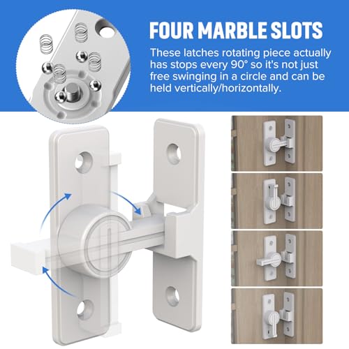 90 Degree Barn Door Lock, Heavy Duty Locks, White | Flip Sliding Gate Latches for Garden, Bathroom, Garage & Sliding Doors - size: 1 Pack White