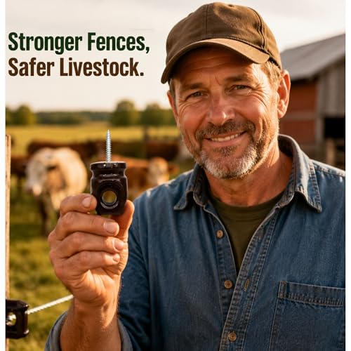 Ceramic Electric Fence Insulators, 20 Pack Heavy Duty Ceramic Insulators | Electric Fence Insulators for Wooden Posts with Galvanized Steel Screw, Easy Install
