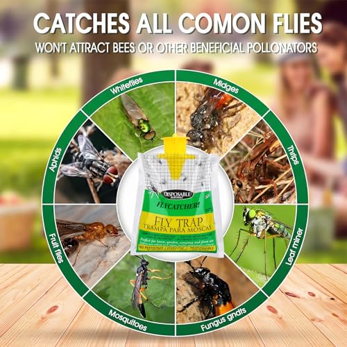 Fly Trap Bags 8 Pack Outdoor Hanging - Disposable Fly Catcher Mess-Free Bug Bags for Yard Garden Farm & Horse Ranch