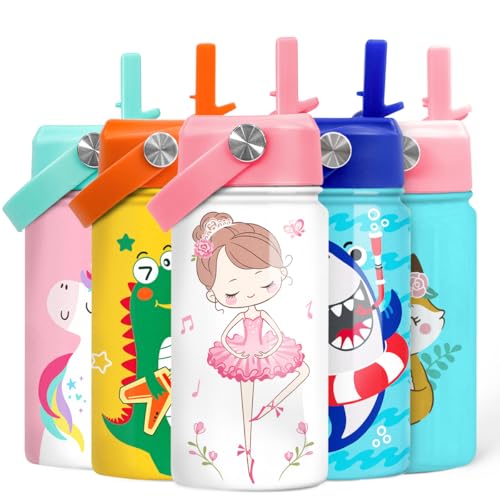 SANDJEST Ballet Water Bottle - Kids Water Bottle with Straw Lid - 12 Oz Insulated Stainless Steel Water Bottles for Kid Girls - Travel Cup for School Sports - color: Ballet