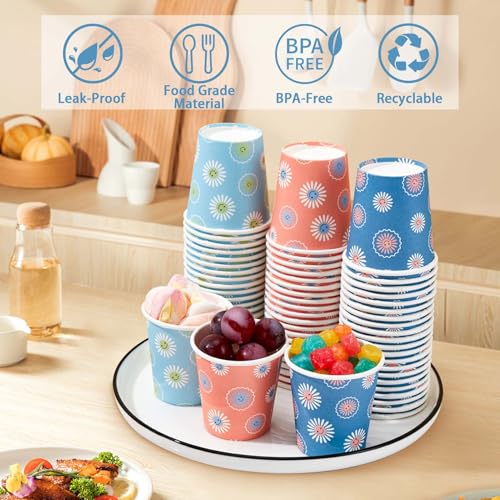 SIUQ 1200 Pack 3 oz Paper Cups, Small Disposable Bathroom Cups 3 Ounce | Ideal for Mouthwash, Coffee, Parties, Picnic, BBQ, Travel & Events. Sturdy Mini Paper Cups with Daisy Print for Home/Office. - color: Daisy 3oz-1200 pack