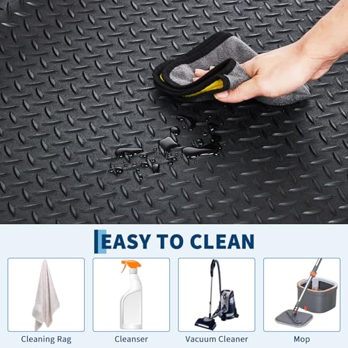 4 x 6 FT Garage Floor Mat, 2.8mm Thickened Flooring Roll Diamond Plate PVC Rubber Trailer Mat, Non-Slip Floor Protector Mat for Garage, Warehouse, Gyms, Trailer, SUV