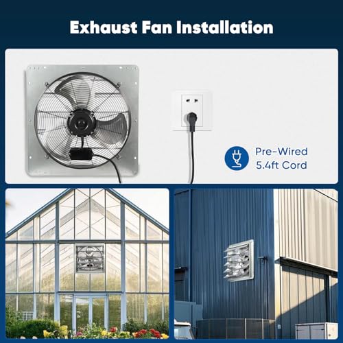 KEN BROWN 20 Inch Exhaust Fan with Power Cord, Automatic Shutter, 3500CFM, Aluminum Cooling Ventilation Fan, High Speed Wall Mounted Attic Fan for Garage, Greenhouse, Shop, Shed - size: 20 Inch