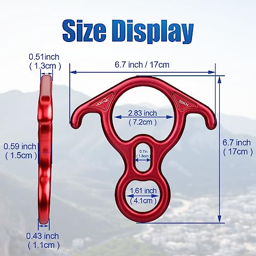 50KN Rescue Figure, 8 Descender Large Bent-Ear Belaying and Rappelling Gear Belay Device Climbing for Rock Climbing Peak Rescue 7075 Aluminum Alloy - color: Red
