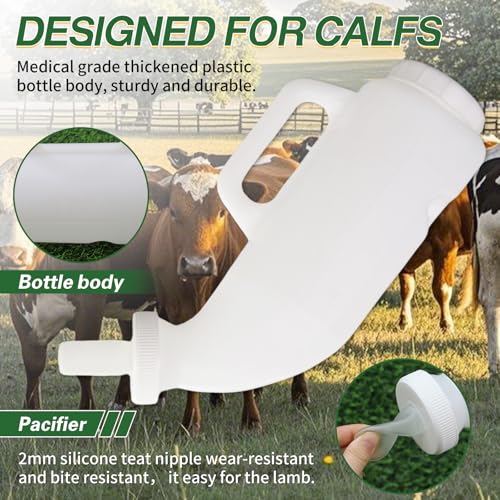 2.64 Quart High-Capacity Horizontal Milk Bottle Calf Feeder Bottles with Handle and Silicone Nipple，Farm Cow Milk Feeder, Livestock Supplies (White)
