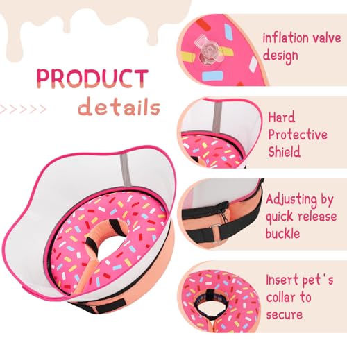 Supet Raised Inflatable Dog Cone Collar to Stop Licking, Soft Dog Cone Alternative After Surgery, Doggie Neck Donut Collar for Small Medium Large Dogs - color: Donut Pink, size: XXL(Neck 18.5"-23.5")