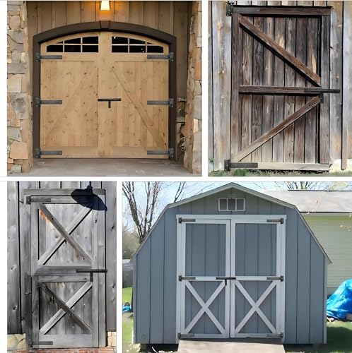 12 Inch Heavy Duty T Strap Hinges (2-Pcs), 4mm Thickened Solid Steel | Black Tee Hinges With Screws,180° Open,Rustproof for Outdoor Wooden Fence Gates, Shed,Barn Door & Farm Gate Hardware (Patent) - size: Middle
