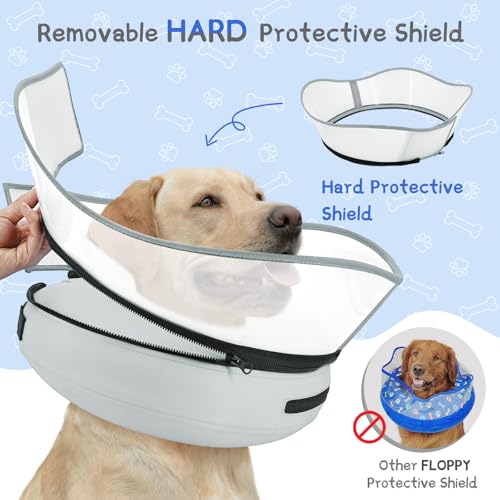 Supet Raised Inflatable Dog Cone Collar to Stop Licking, Soft Dog Cone Alternative After Surgery, Pet Neck Donut Collar for Small Medium Large Dogs - color: Solid Grey, size: XL(Neck 14"-18")