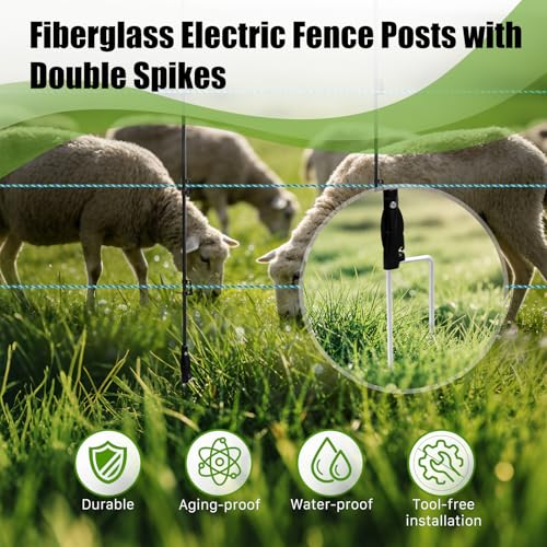 57 Inch / 4.8Ft Fiberglass Electric Fence Posts, 48 Pack with Double Spikes & 192 Clips - Heavy Duty Farm Garden Livestock Fencing | Holds Wire/Tape/Rope - color: Black, size: 57" 48 Posts-192 Clips