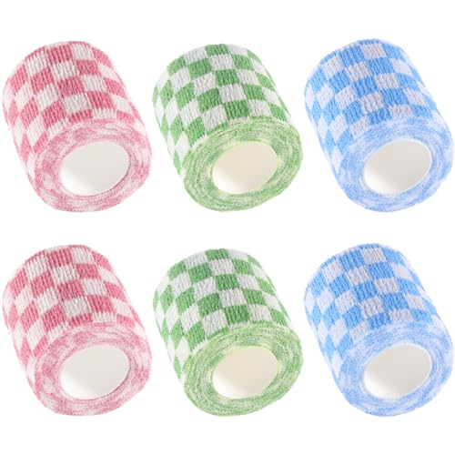 IndigoCase 6 Pack Self Adhesive Bandage Wrap 2 Inch x 5 yd Elastic Tape | GRID-MIX Color Elastic Bandage Wrap, Vet Wrap, Small Bandage for Kids, Fingertip, Wrist, Dog, Pets - color: Grid-mix, size: 2 Inch - 6 Pack