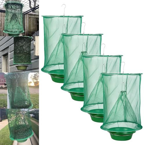4 Ranch Fly Traps Outdoor Hanging, Reusable Stable Horse Fly Catcher Cage | Flies Control Killer Repellent with Food Bait Tray for Barn, Orchard, Farm, Horse, Patio - size: 4 pack1