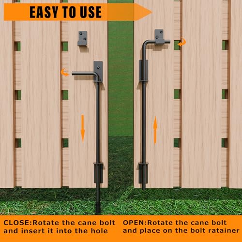 12" Heavy Duty Cane Bolt Gate Drop Rod with Black Finish-Steel Gate Ground Latch Designed for Wood Metal Vinyl Gates or Double Doors Fence Applications-2 Pack - size: 12 Inch-2 Pack