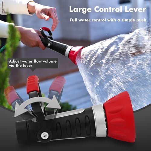 RESTMO Fireman Style Hose Nozzle Heavy duty, Hose Spray Nozzle for Outdoor | Large Lever Handle, High Pressure Twist Garden Nozzle with 3 Spray Patterns for Watering Lawn and Garden, Washing Car - color: M-Red